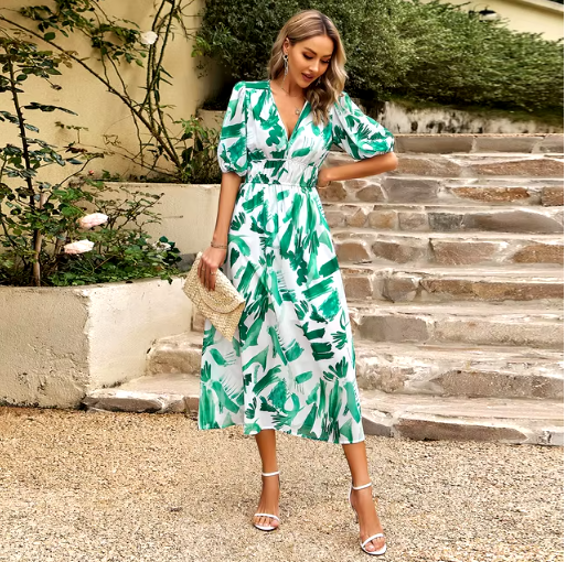 V-Neck Printed Maxi Dress