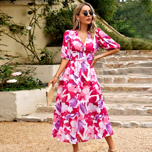 V-Neck Printed Maxi Dress